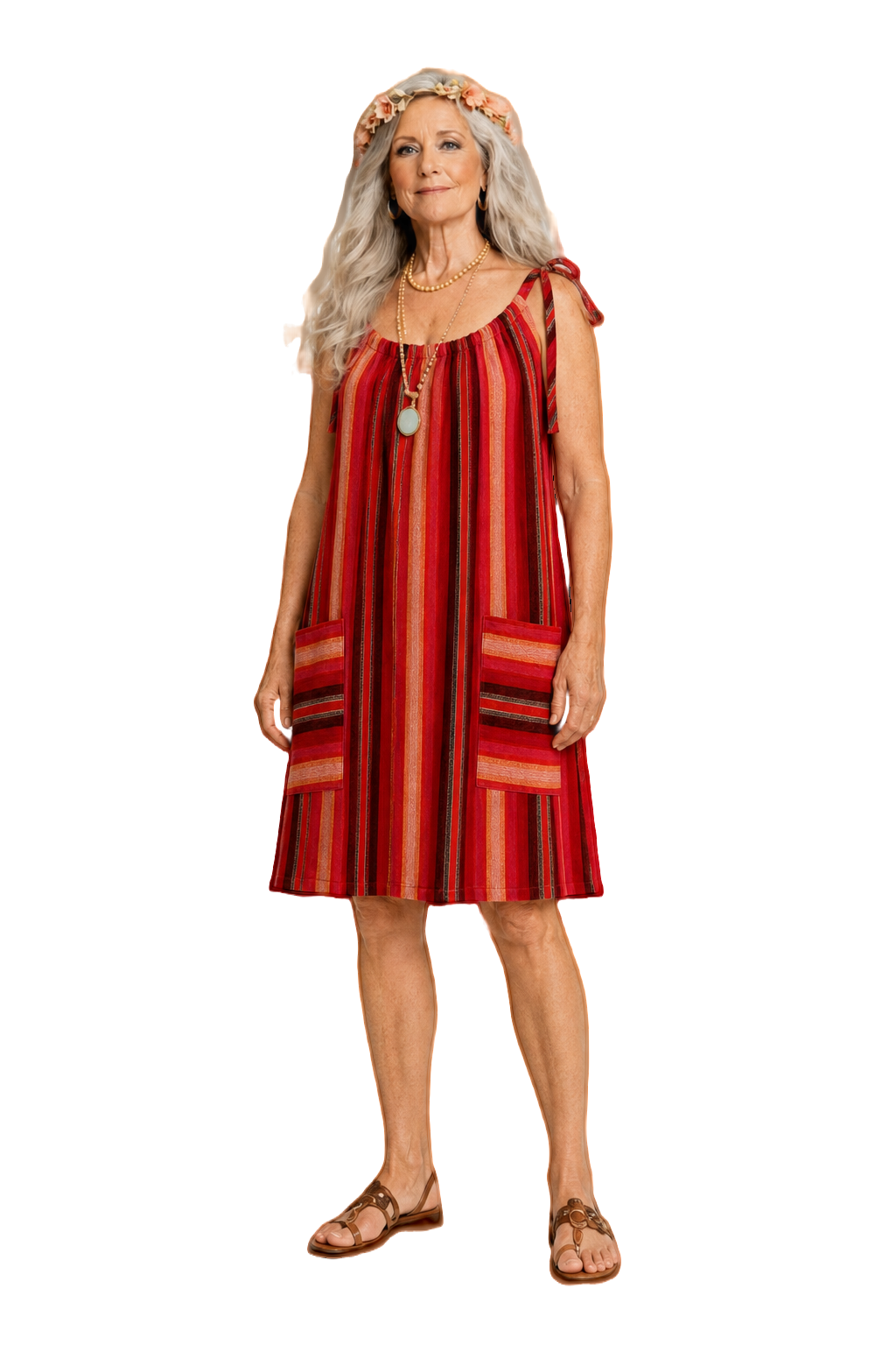 1970s Red Cotton Blend Dress - Model
