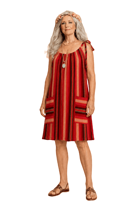 1970s Red Cotton Blend Dress - Model