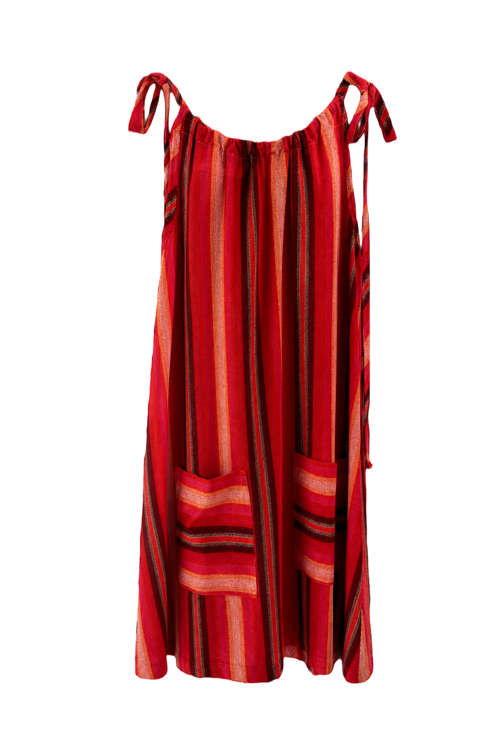 1970s Red Cotton Blend Dress - Front View