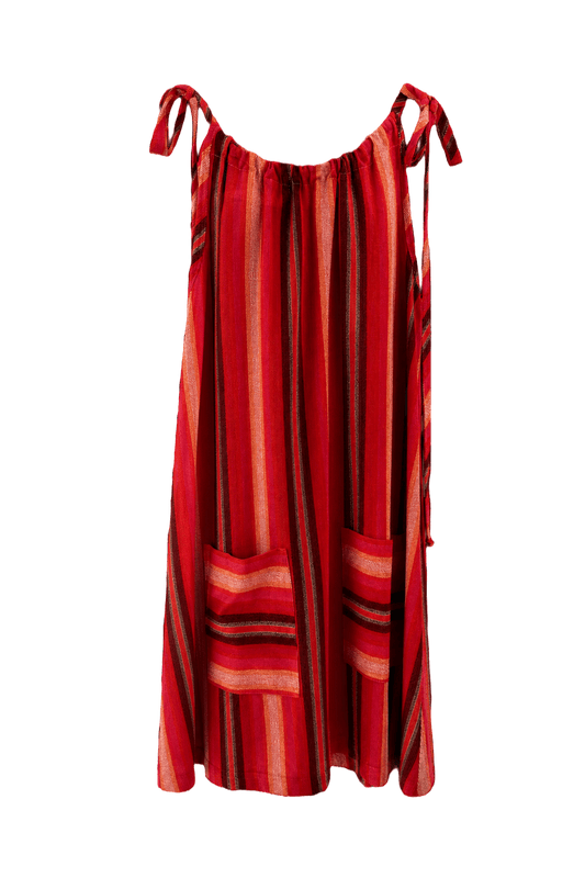 1970s Red Cotton Blend Dress - Front View
