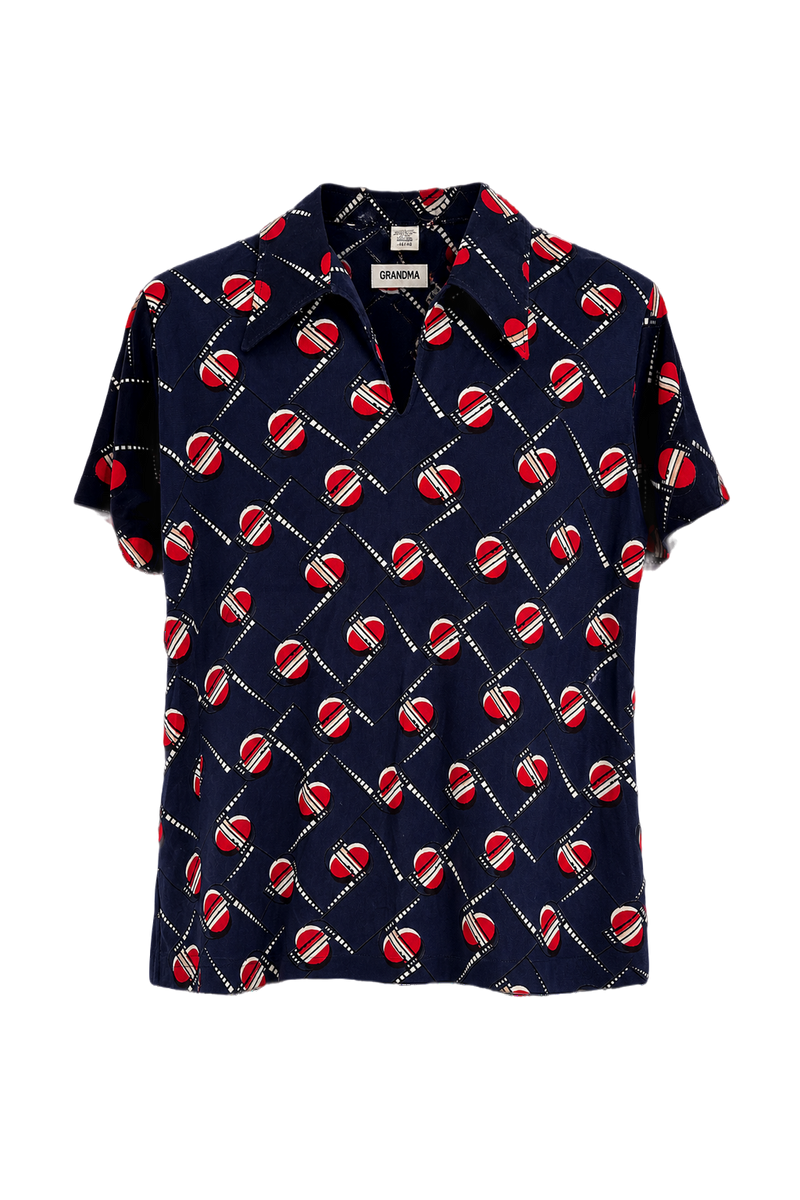1960s Navy Blue Polyester Shirt - Front View