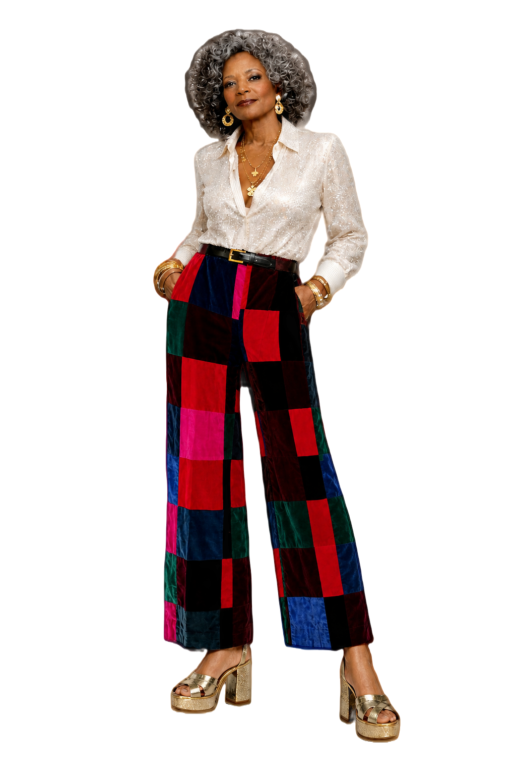 1970s Red Velvet Pants - Model
