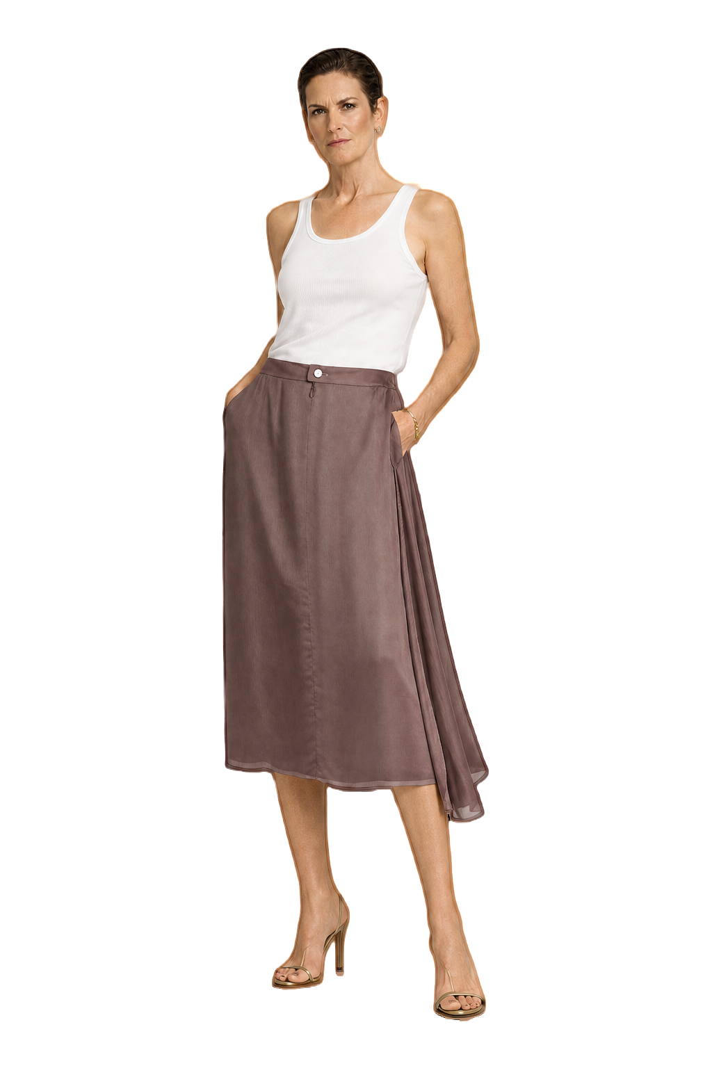 1990s Dusty Mauve Polyester Blend Skirt - Model