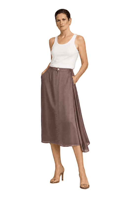 1990s Dusty Mauve Polyester Blend Skirt - Model