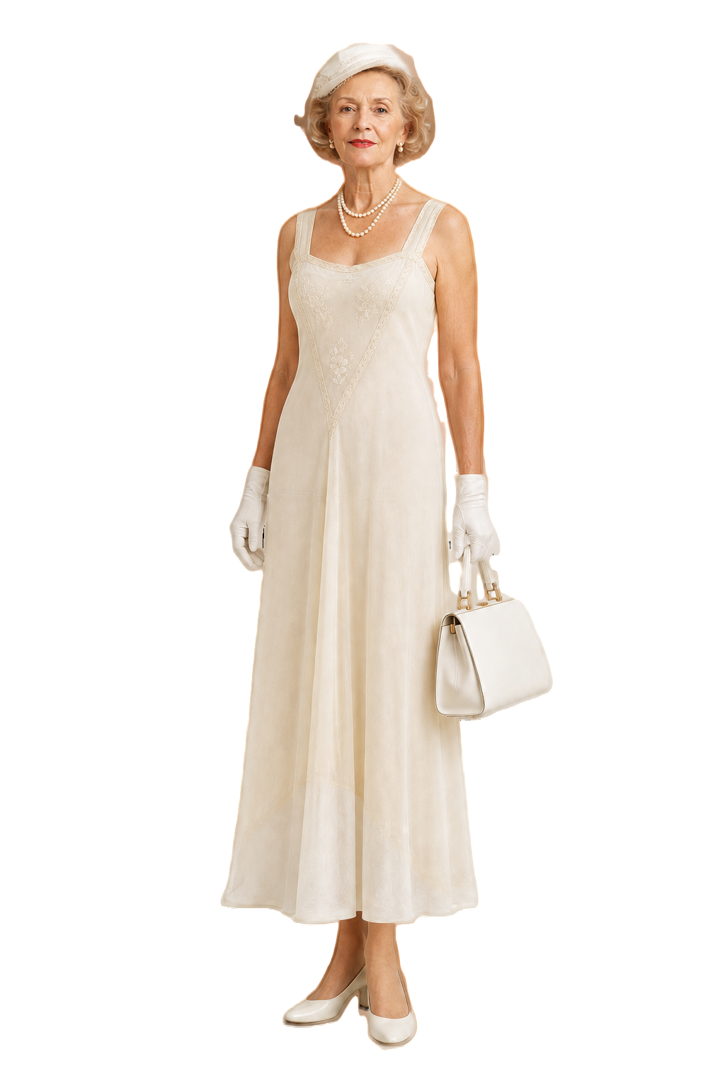 1950s Cream Silk Slip Dress - Model