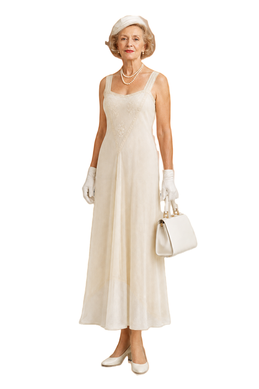 1950s Cream Silk Slip Dress - Model