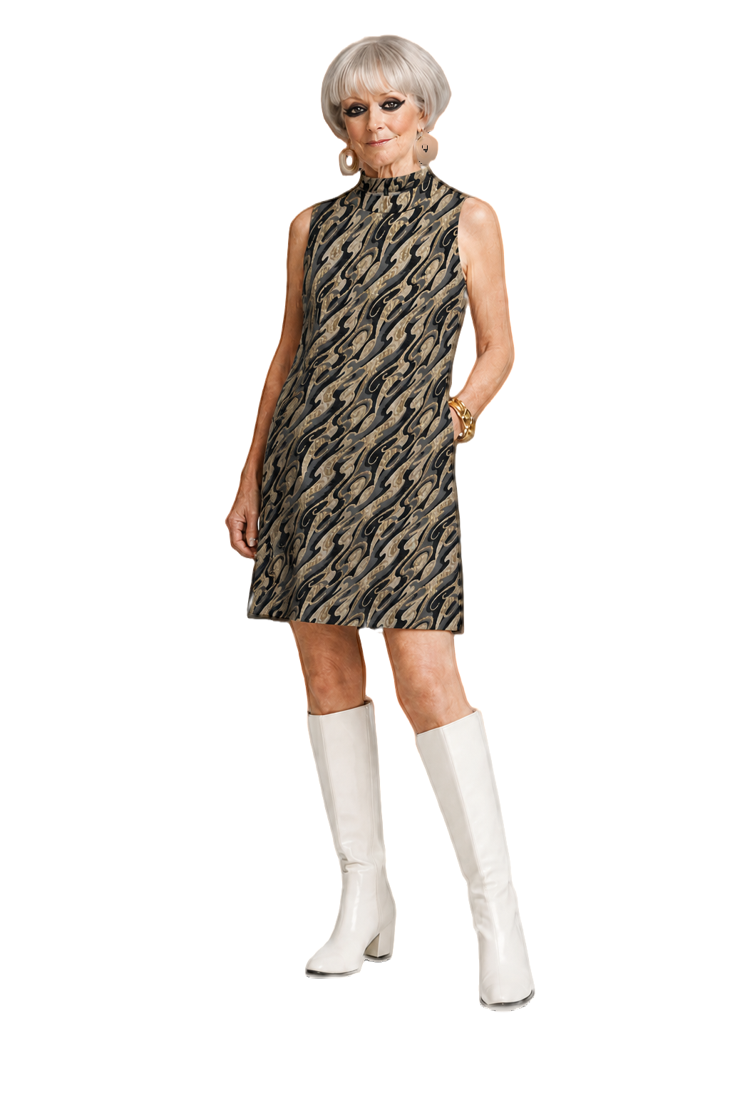 1960s Gold Brocade Shift Dress - Model