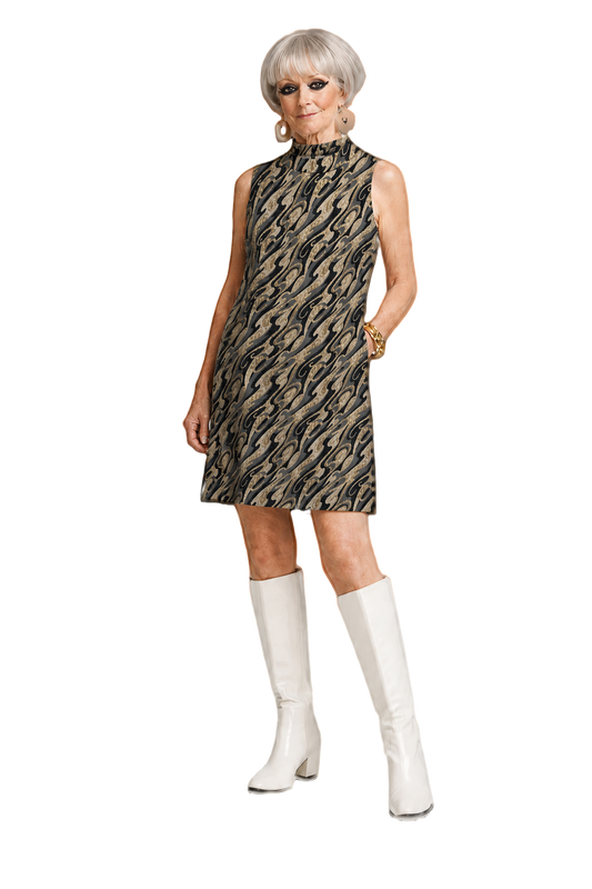 1960s Gold Brocade Shift Dress - Model