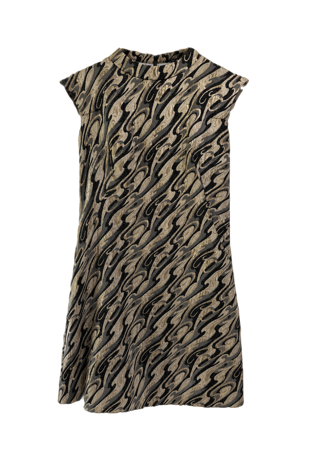 1960s Gold Brocade Shift Dress - Front View