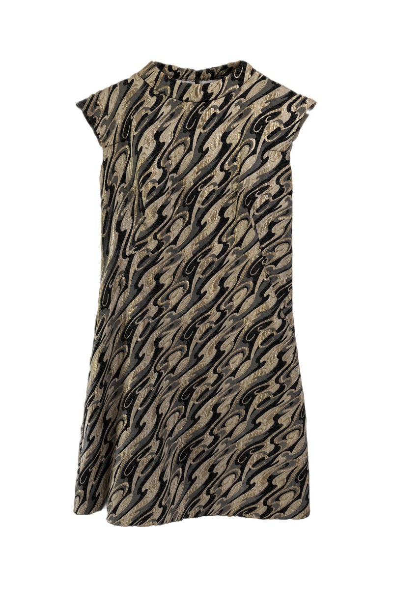 1960s Gold Brocade Shift Dress - Front View