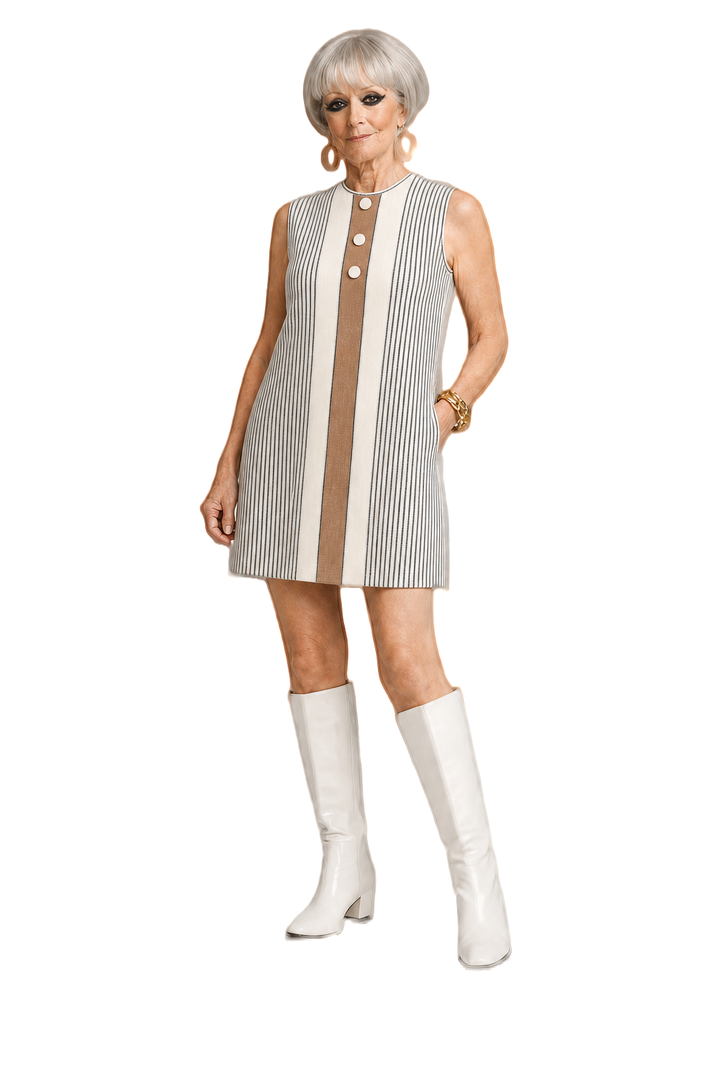1960s Light Grey Cotton Blend Shift Dress - Model