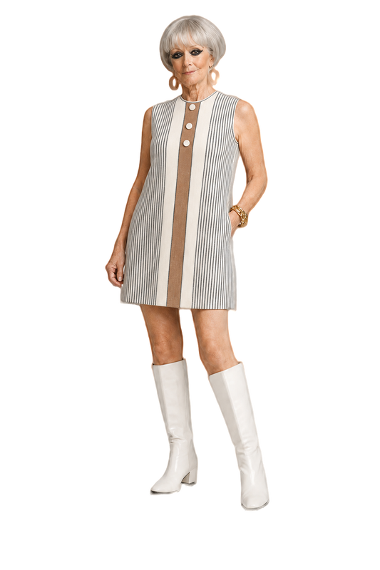 1960s Light Grey Cotton Blend Shift Dress - Model