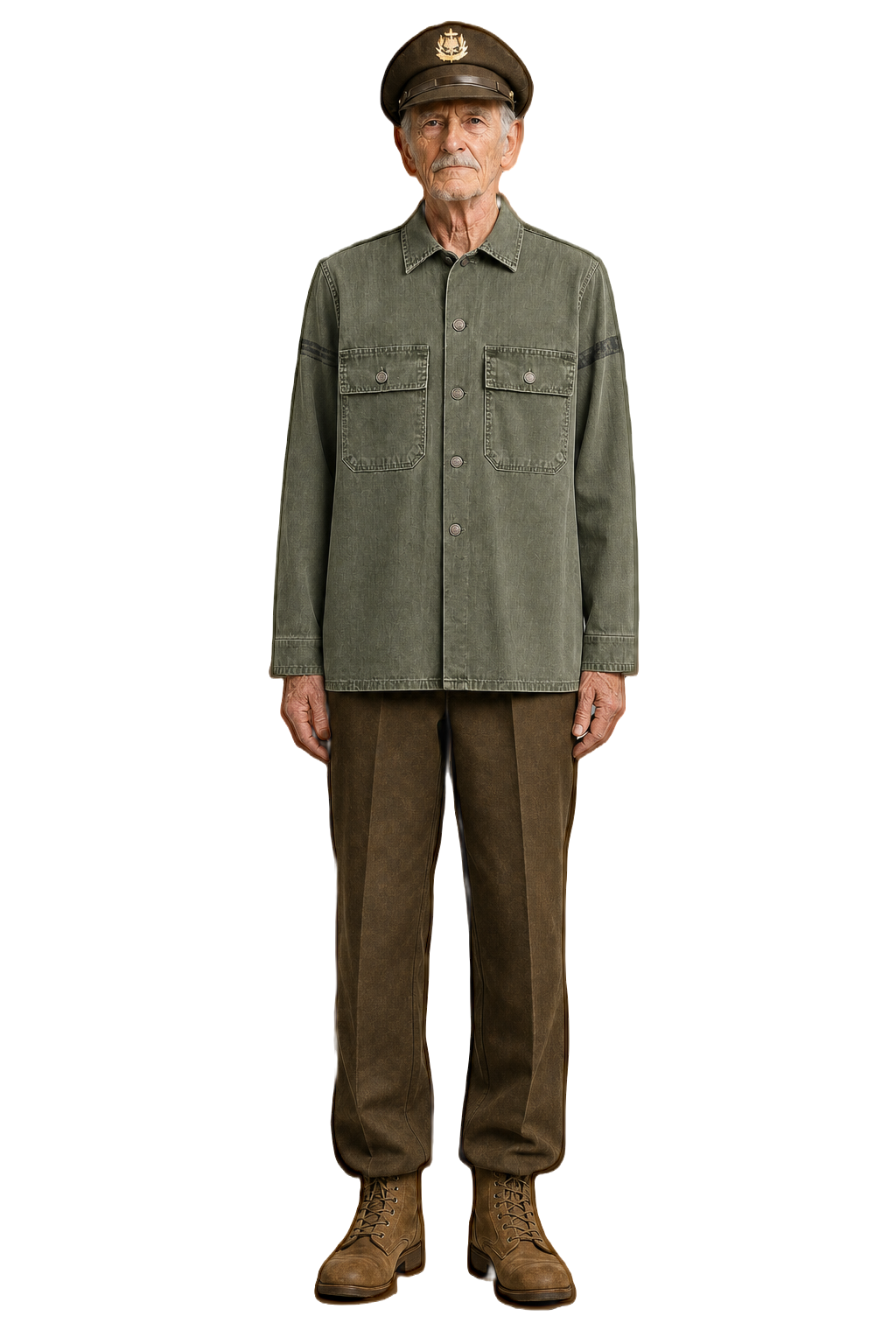 1940s Olive Green Cotton Blend Shirt - Model