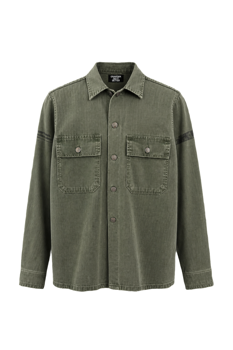 1940s Olive Green Cotton Blend Shirt - Front View