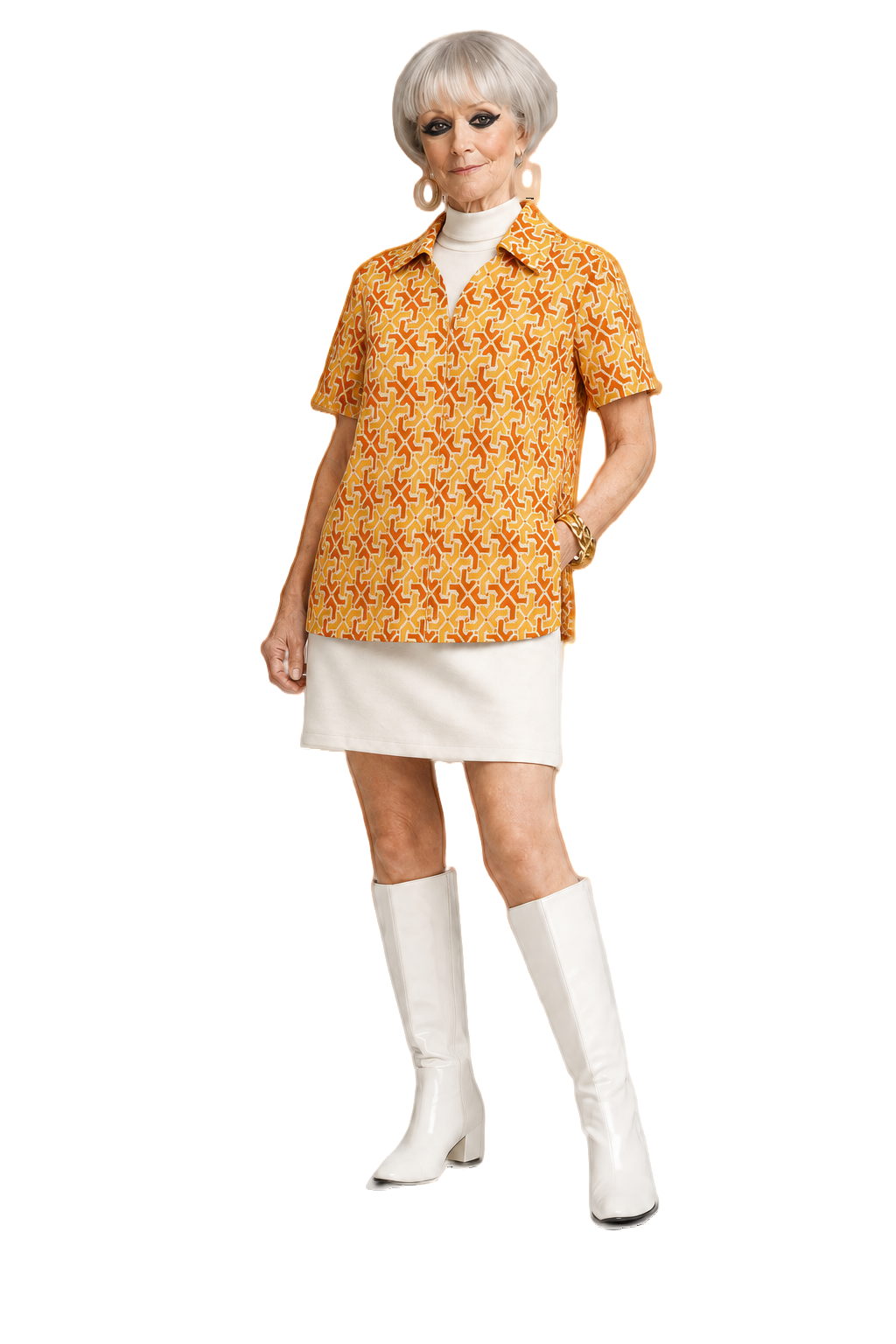 1960s Orange Cotton Blend Shirt - Model