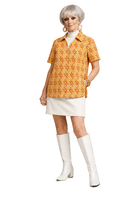 1960s Orange Cotton Blend Shirt - Model