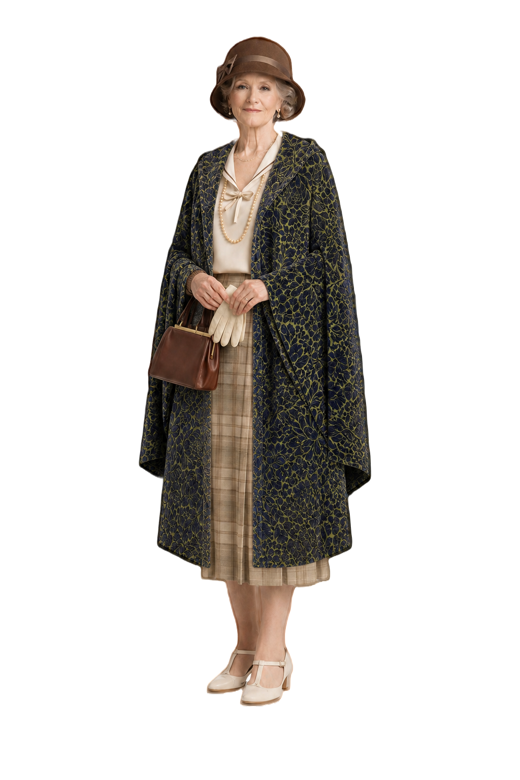 1920s Navy Blue Velvet Cape - Model