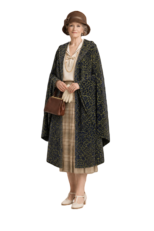 1920s Navy Blue Velvet Cape - Model