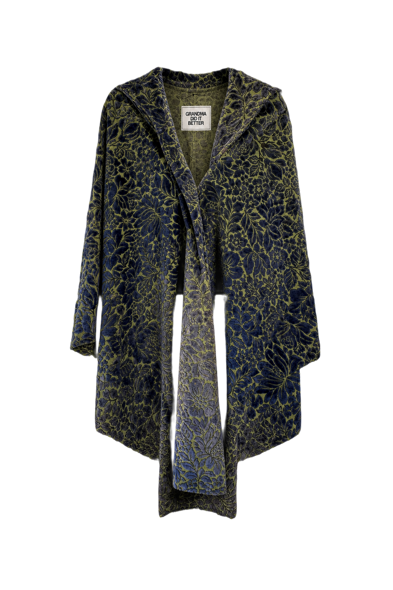 1920s Navy Blue Velvet Cape - Front View