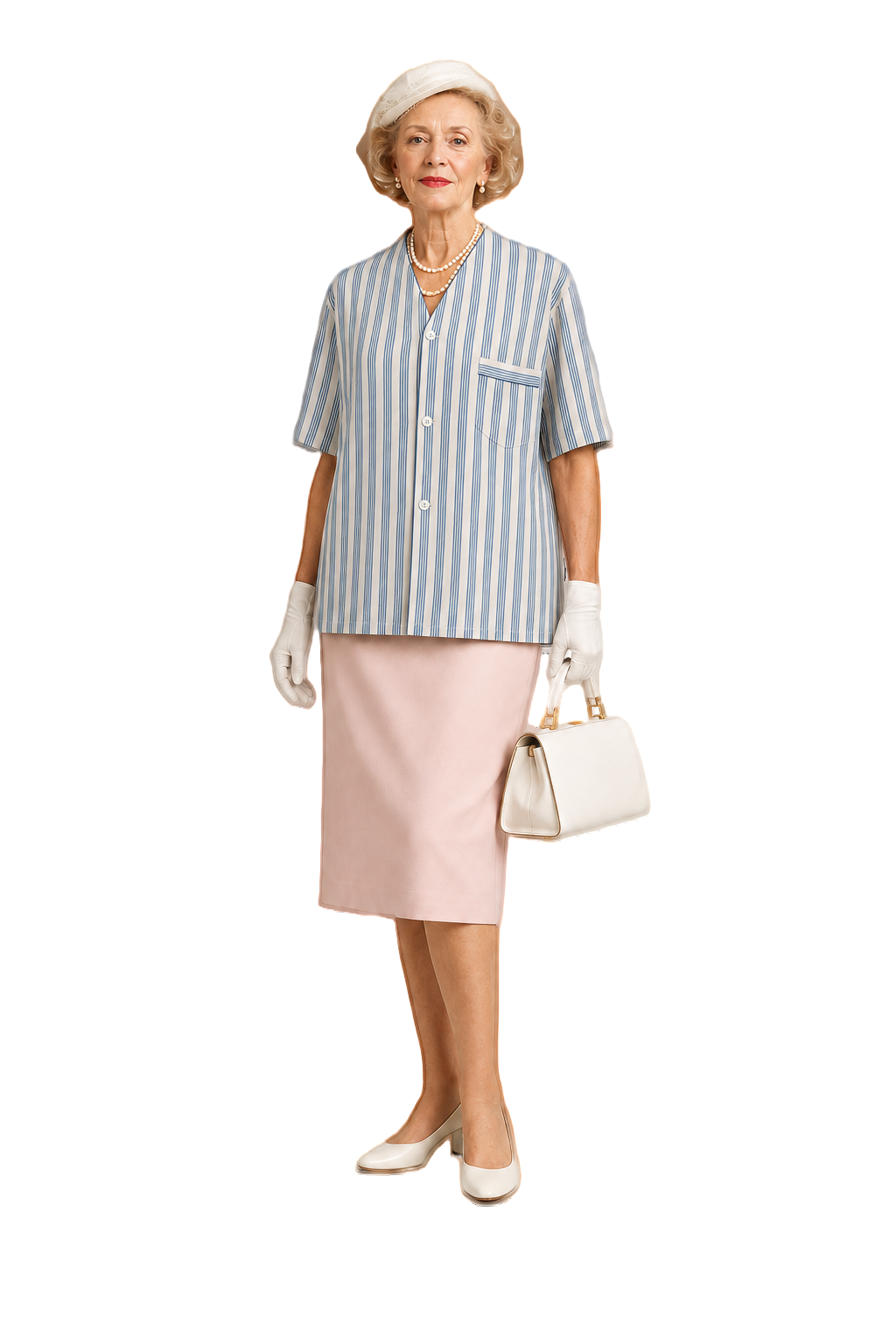 1950s Cream Blue Cotton Blend Shirt - Model