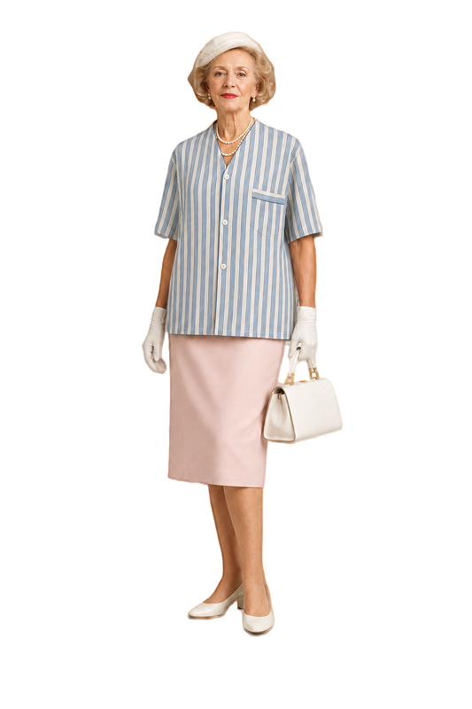 1950s Cream Blue Cotton Blend Shirt - Model