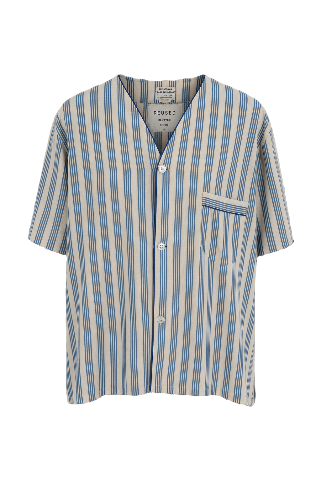 1950s Cream Blue Cotton Blend Shirt - Front View