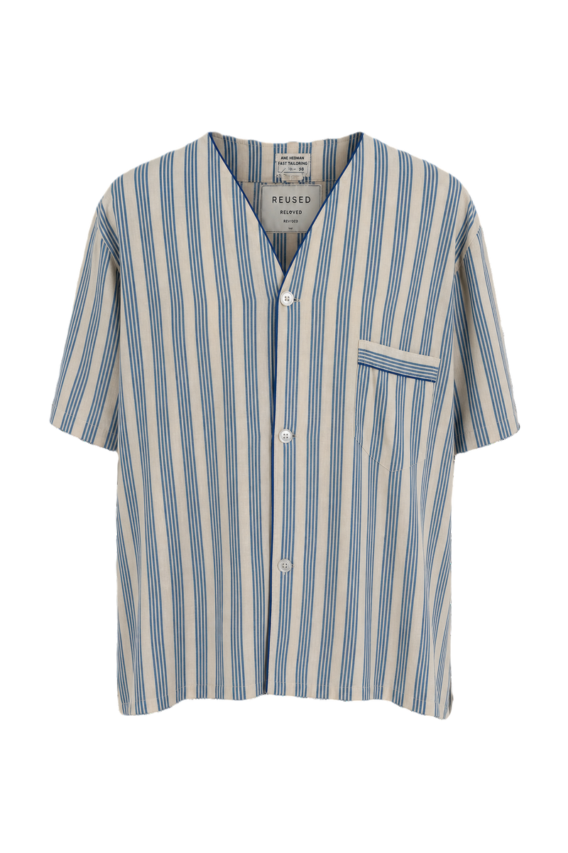 1950s Cream Blue Cotton Blend Shirt - Front View