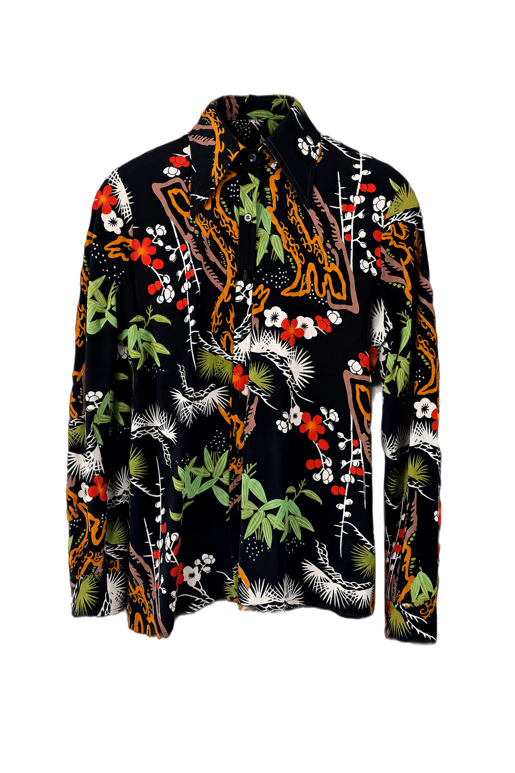 1970s Black Cotton Blend Shirt - Front View