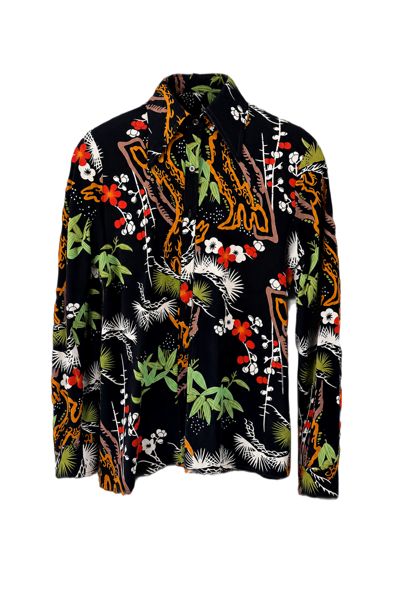 1970s Black Cotton Blend Shirt - Front View
