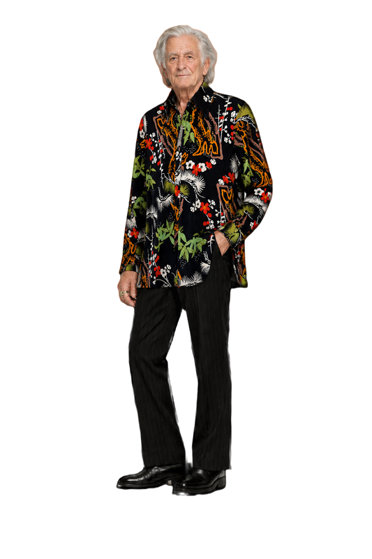 1970s Black Cotton Blend Shirt - Model