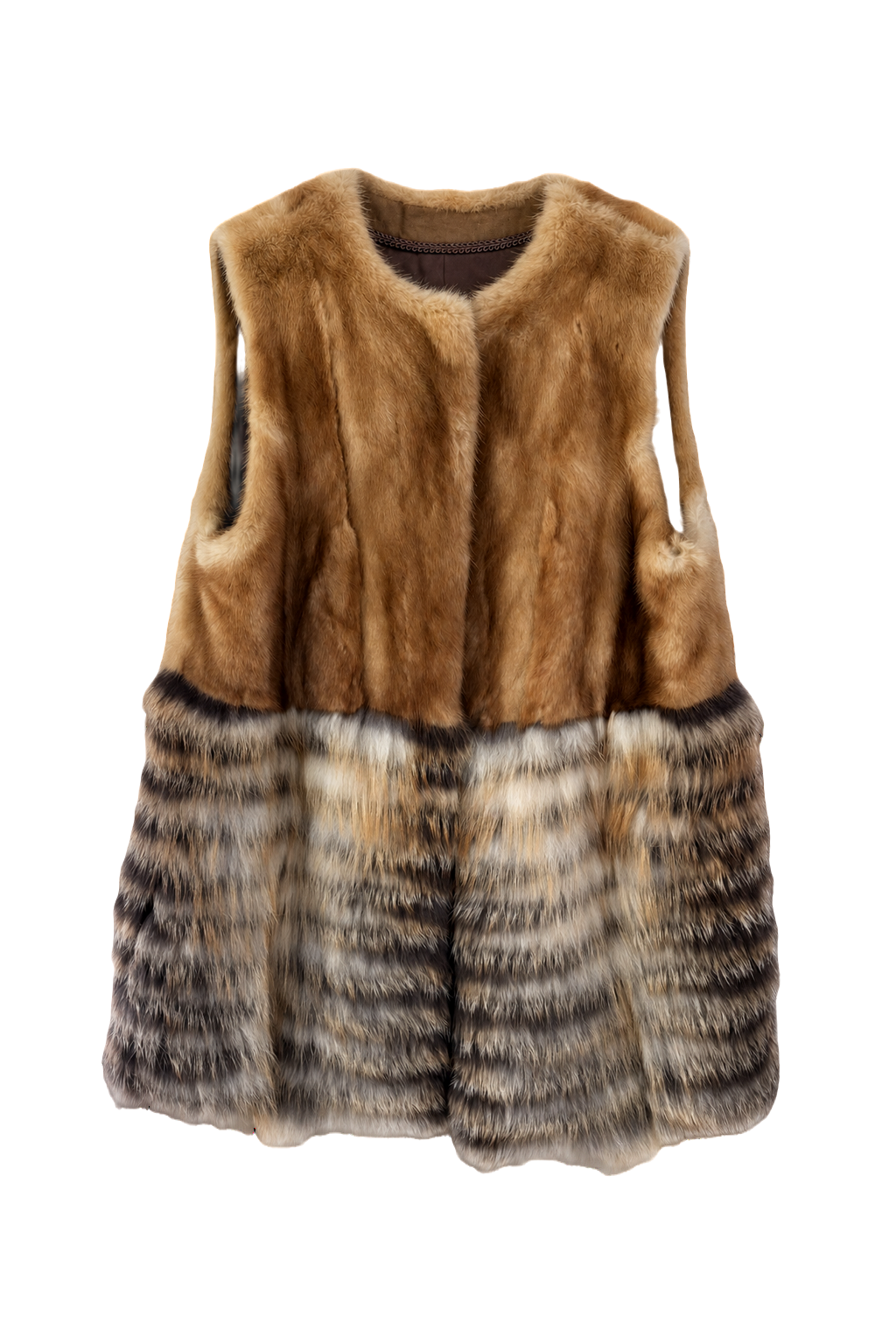 1990s Tan Fur Vest - Front View