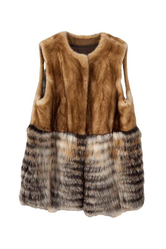 1990s Tan Fur Vest - Front View
