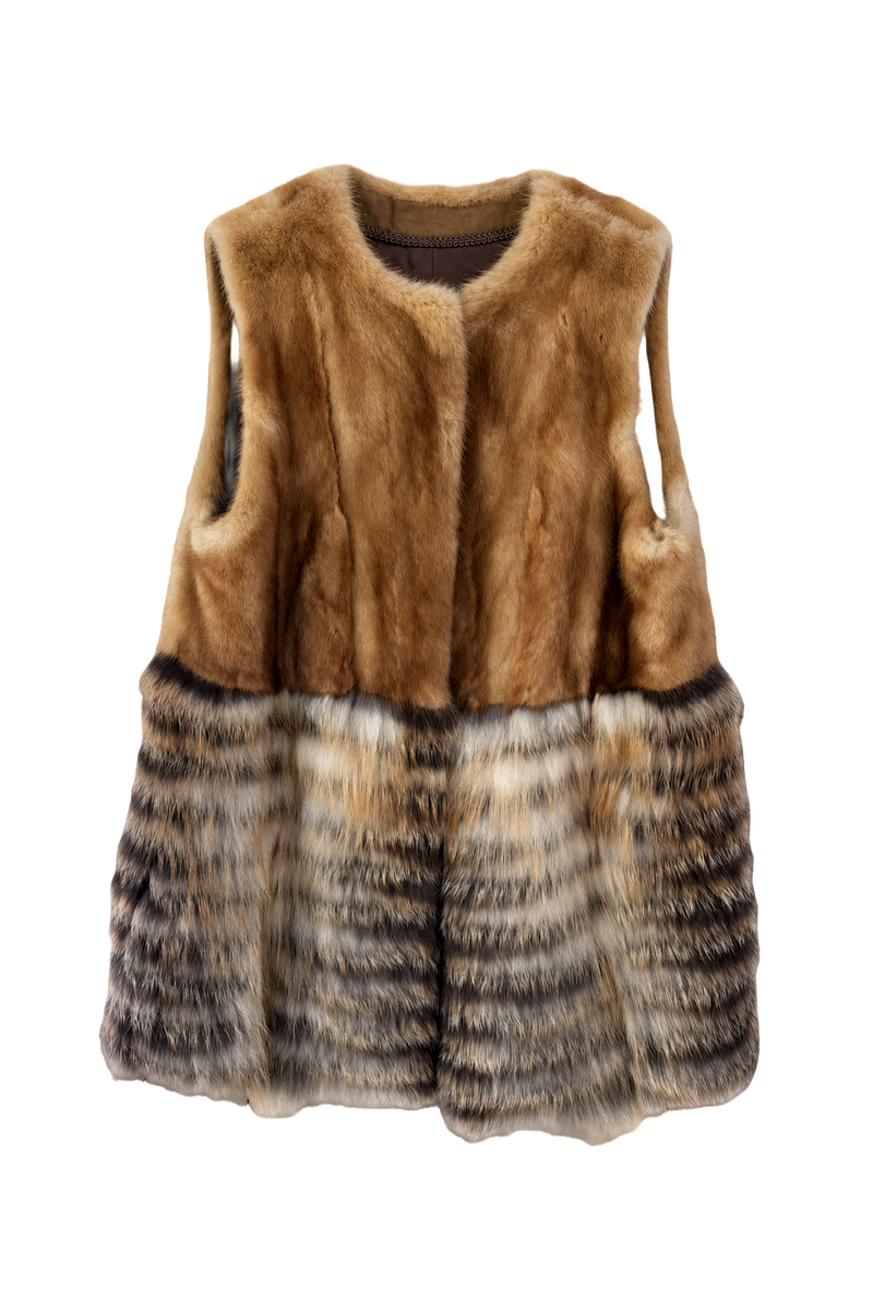 1990s Tan Fur Vest - Front View