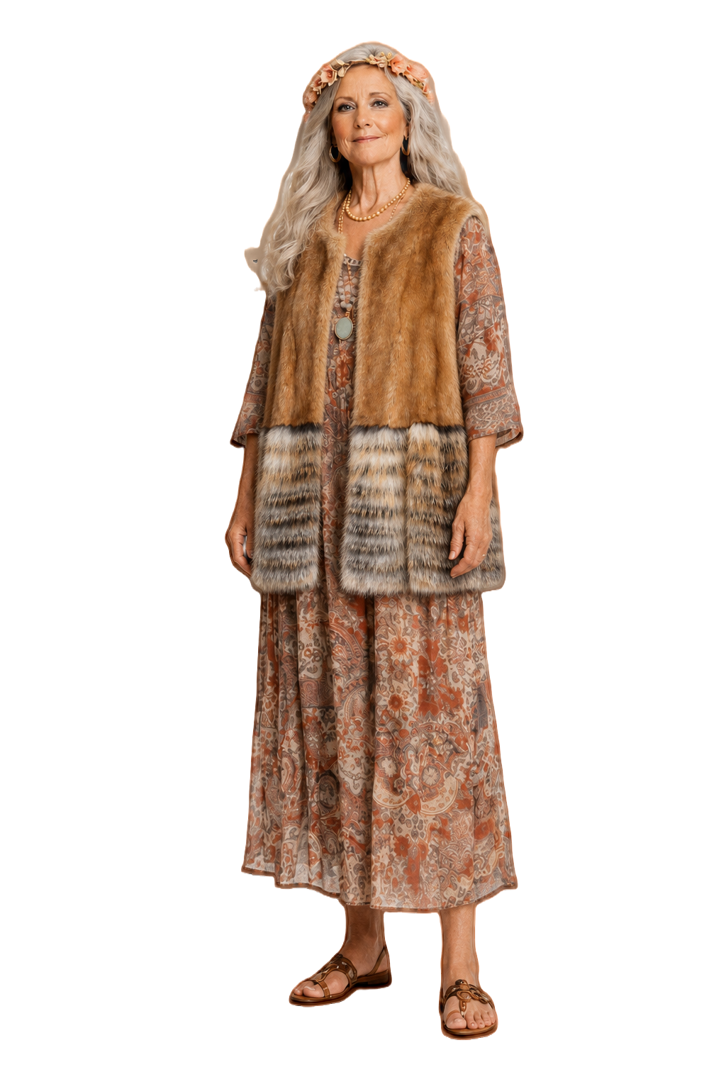 1990s Tan Fur Vest - Model