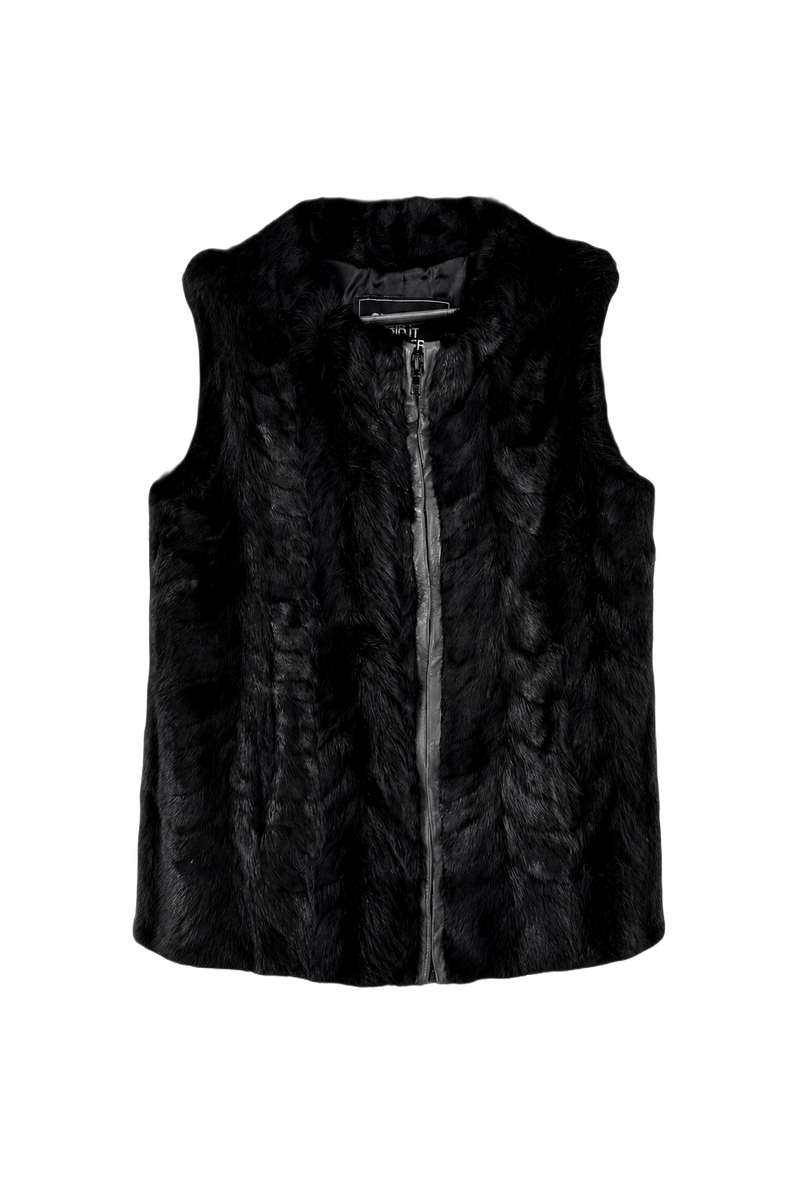 1990s Black Faux Fur Vest - Front View