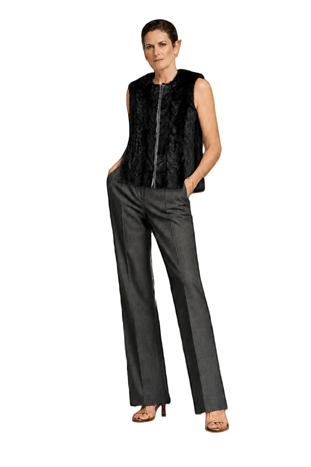 1990s Black Faux Fur Vest - Model