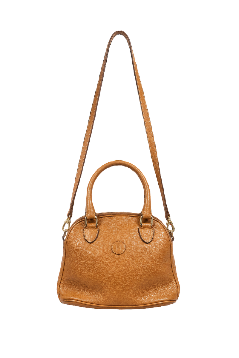 1980s Brown Leather Handbag - Front View
