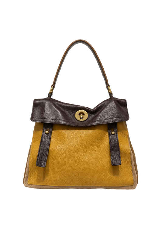 1990s Mustard Yellow Leather Bag - Front View
