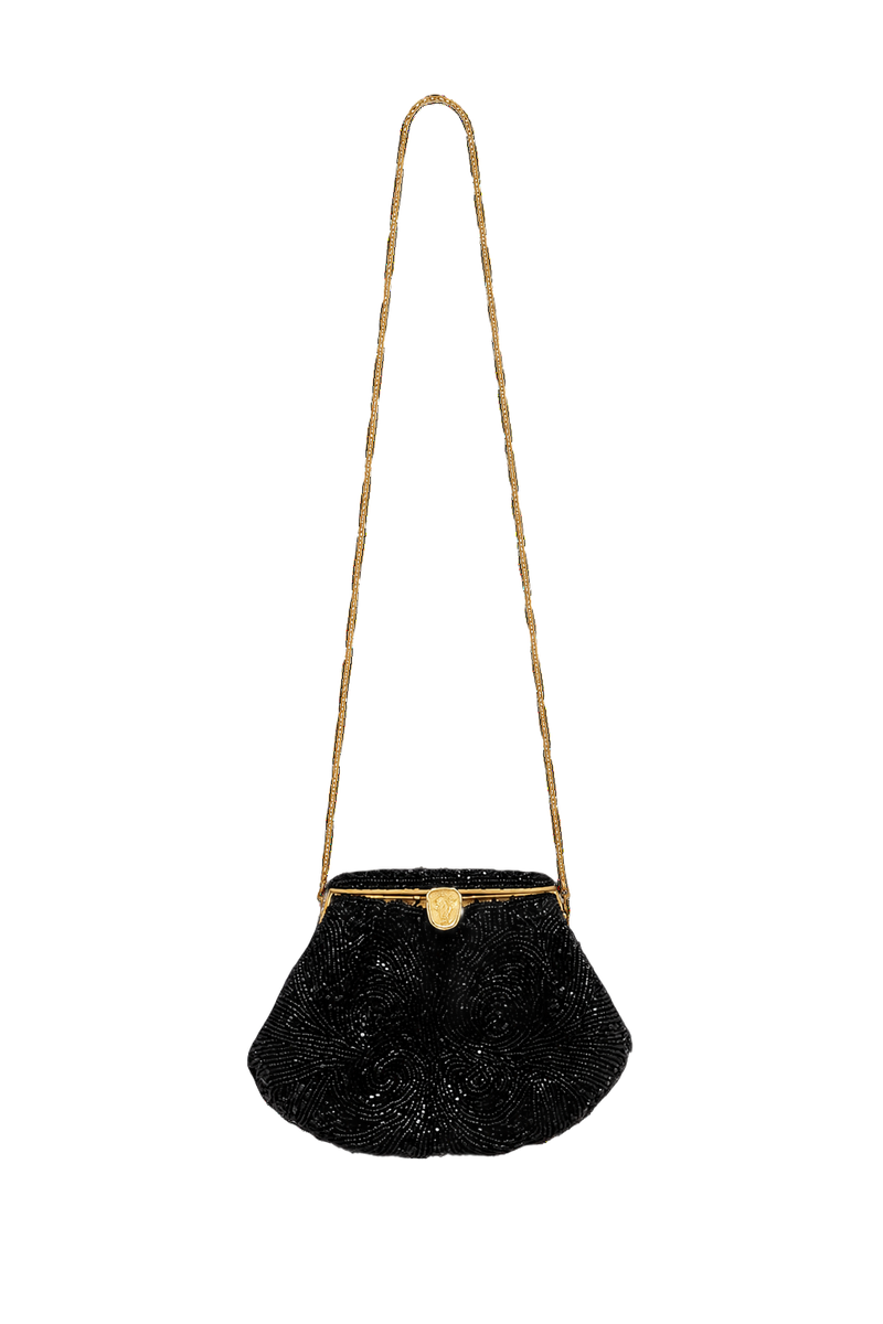 1920s Black Beaded Evening Bag - Front View
