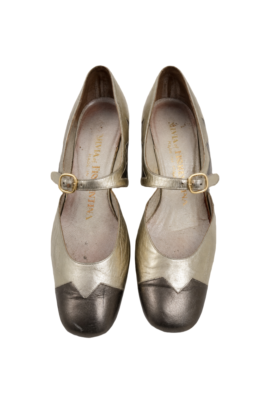 1920s Metallic Gold Leather Shoes - Front View
