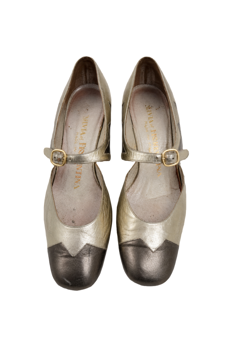 1920s Metallic Gold Leather Shoes - Front View