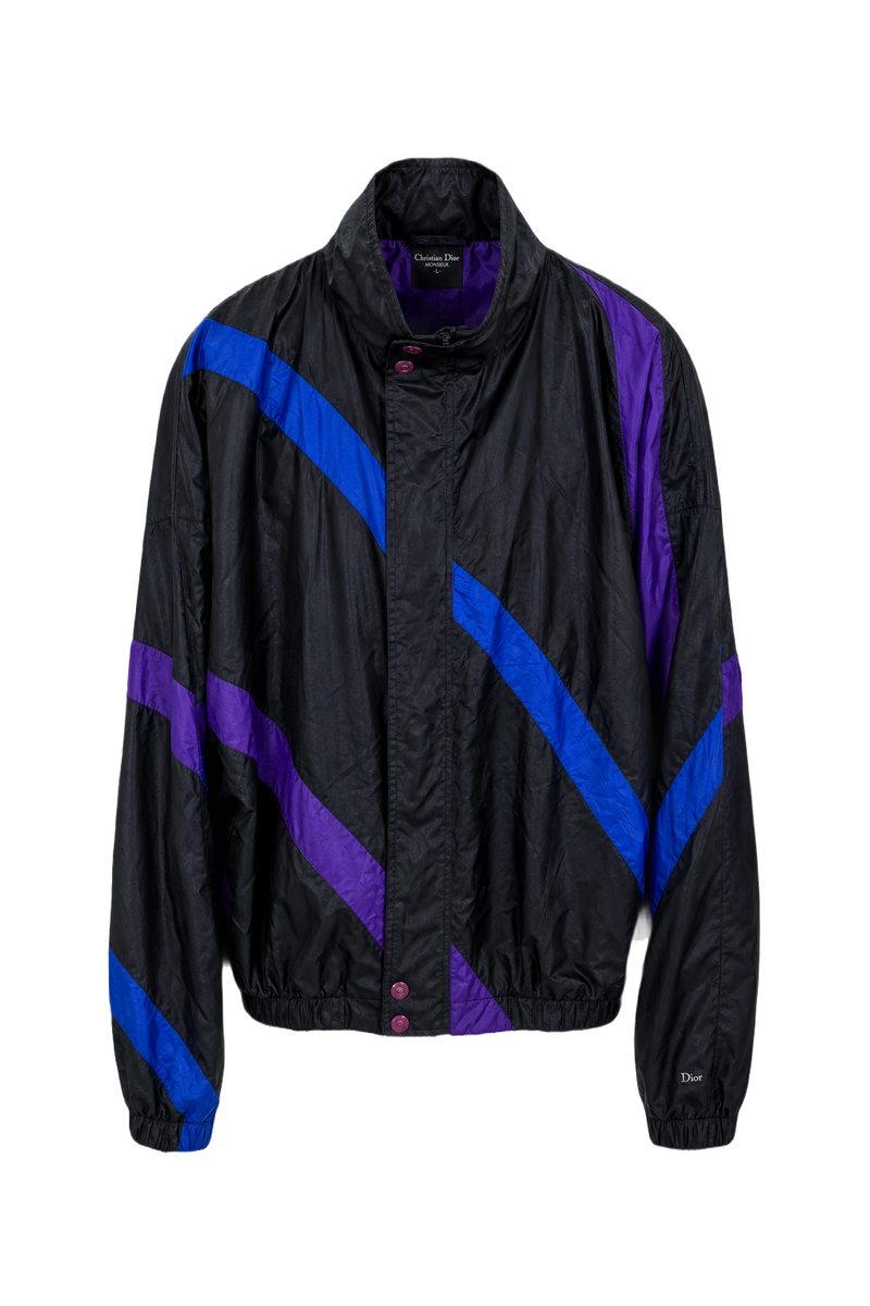 1990s Black Nylon Color-Block Jacket - Front View