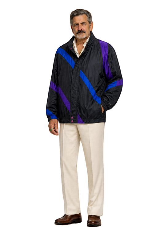 1990s Black Nylon Color-Block Jacket - Model