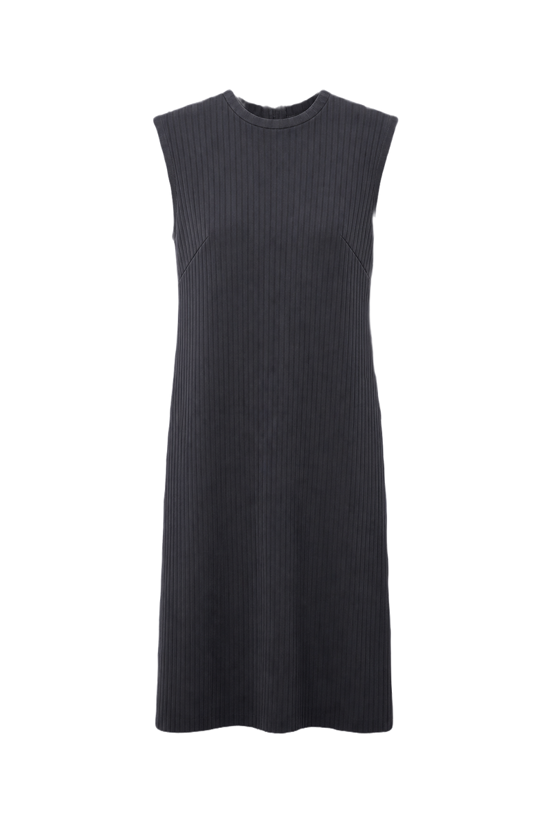 1960s Navy Blue Polyester Shift Dress - Front View