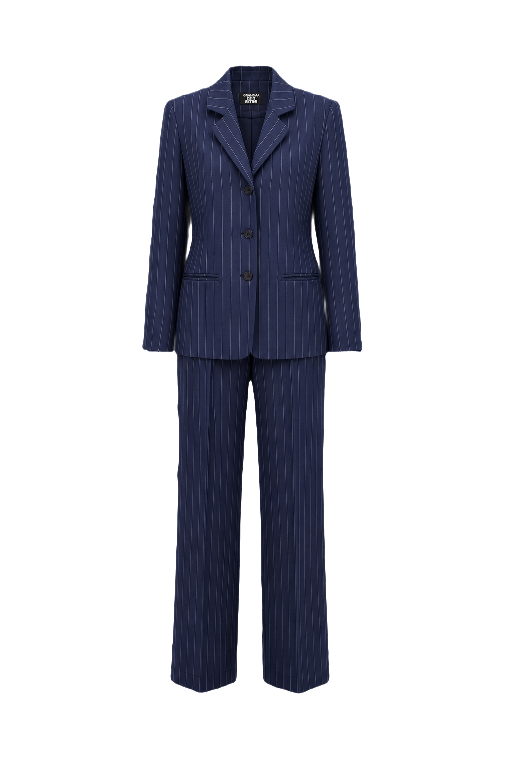 1990s Navy Blue Wool Blend Blazer + Trousers - Front View