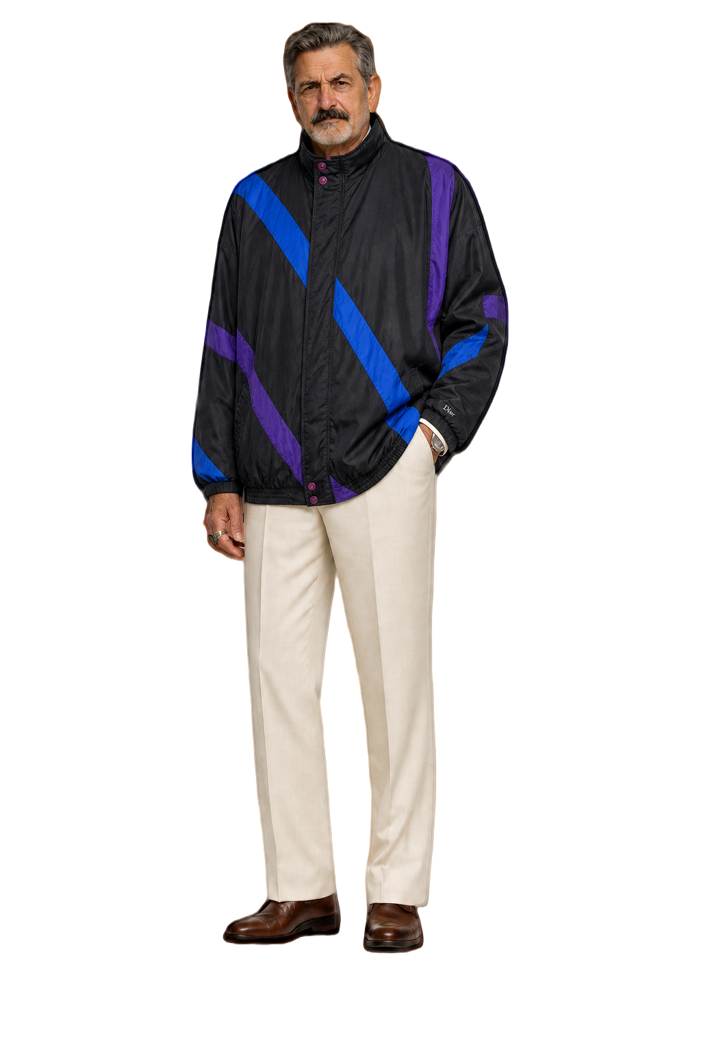1980s Navy Blue Nylon Jacket - Model