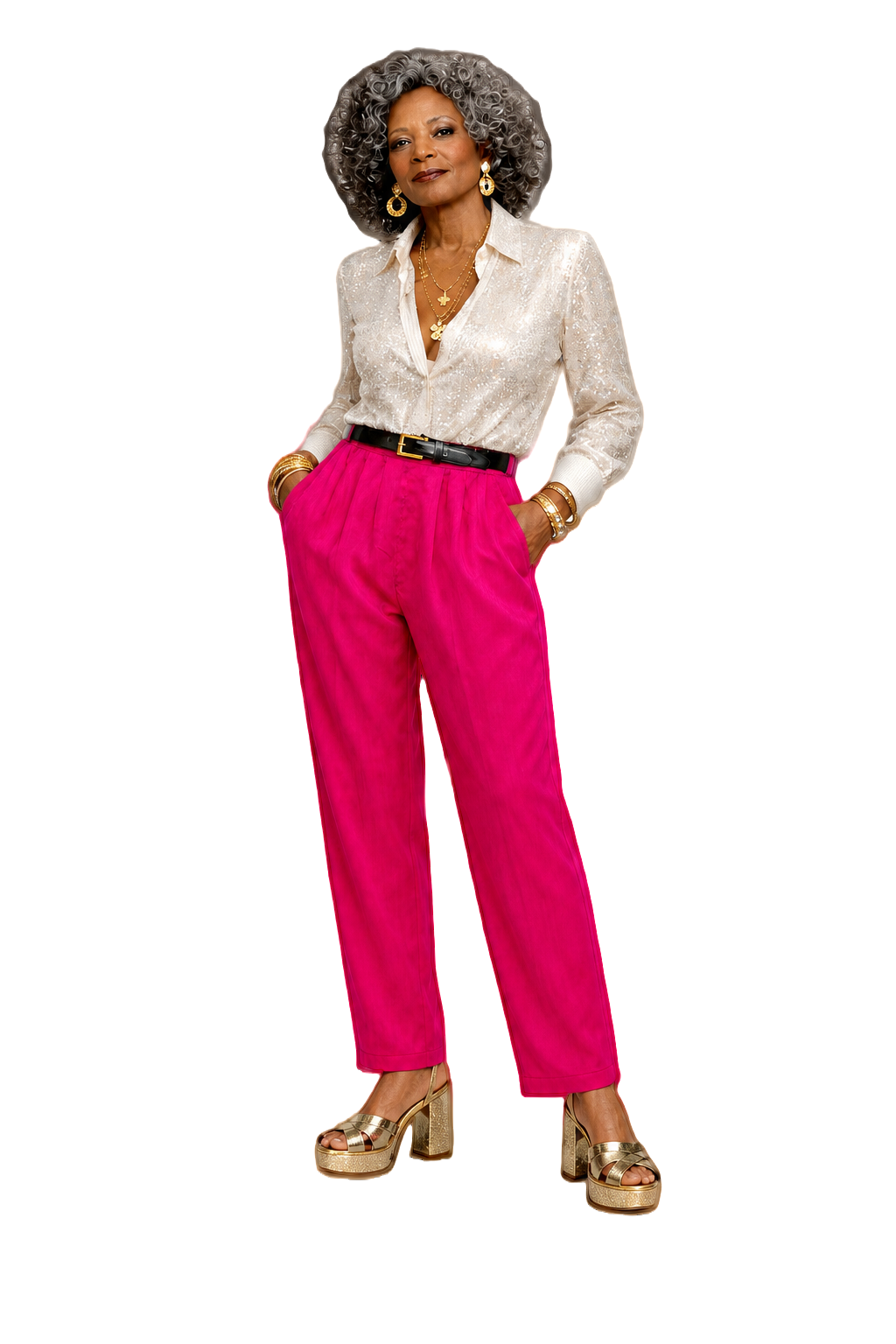 1980s Hot Pink Polyester Trousers - Model
