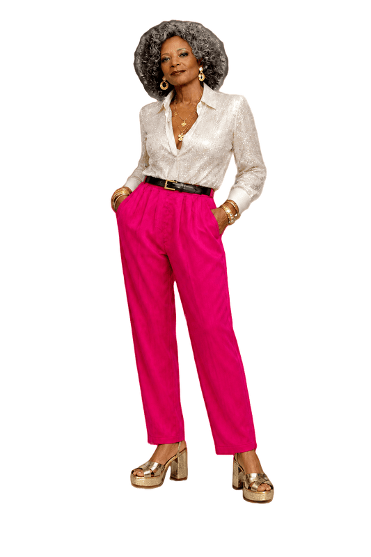 1980s Hot Pink Polyester Trousers - Model