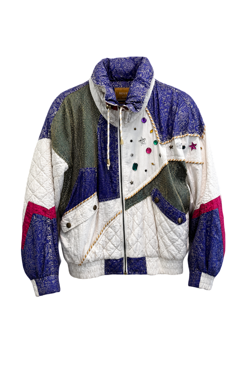 1980s White Polyester Bomber Jacket - Front View