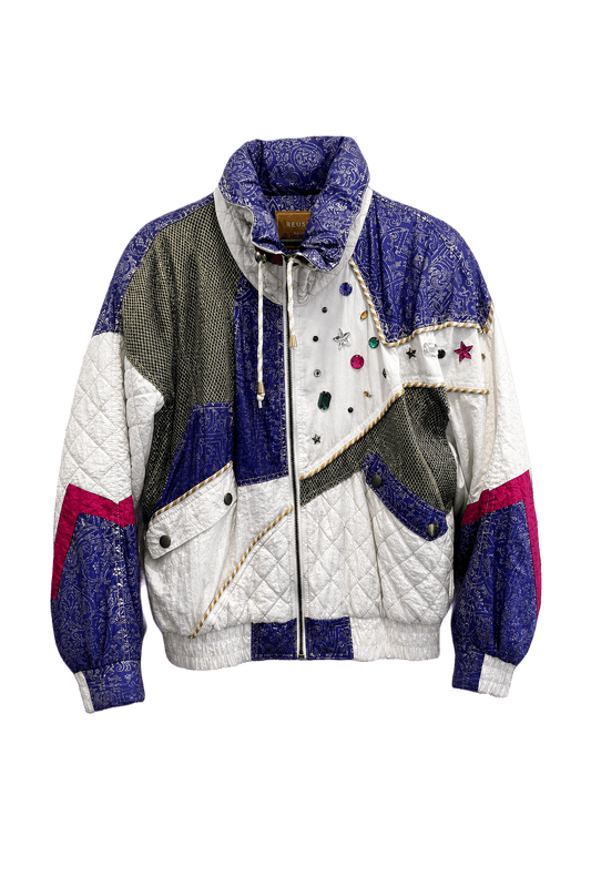1980s White Polyester Bomber Jacket - Front View
